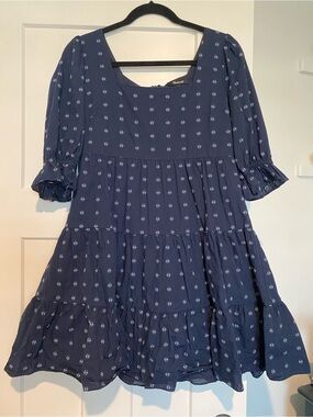 Madewell Navy Blue Mini Dress with White Micro Print